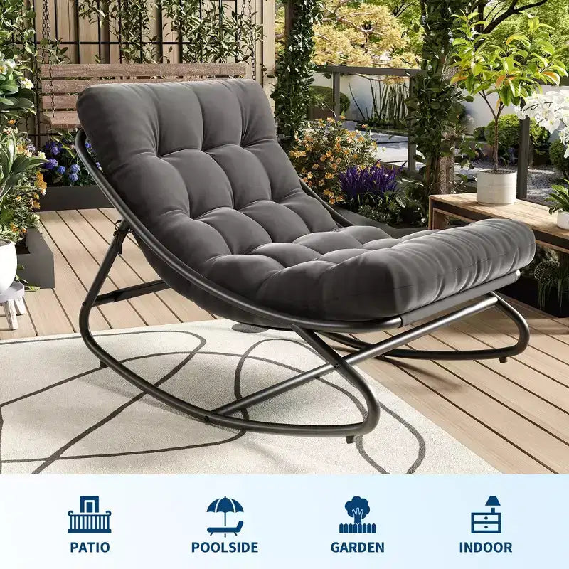 Fauteuil à bascule extérieur en métal surdimensionné, beige/marron/gris, une place, capacité de 181 kg