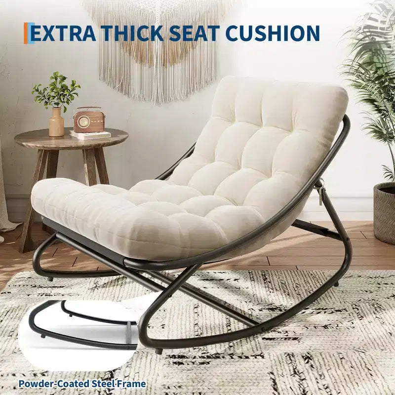 Fauteuil à bascule extérieur en métal surdimensionné, beige/marron/gris, une place, capacité de 181 kg