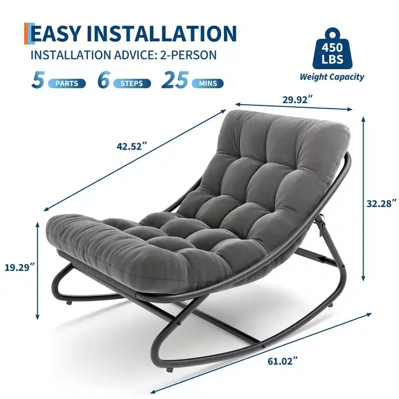 Fauteuil à bascule extérieur en métal surdimensionné, beige/marron/gris, une place, capacité de 181 kg
