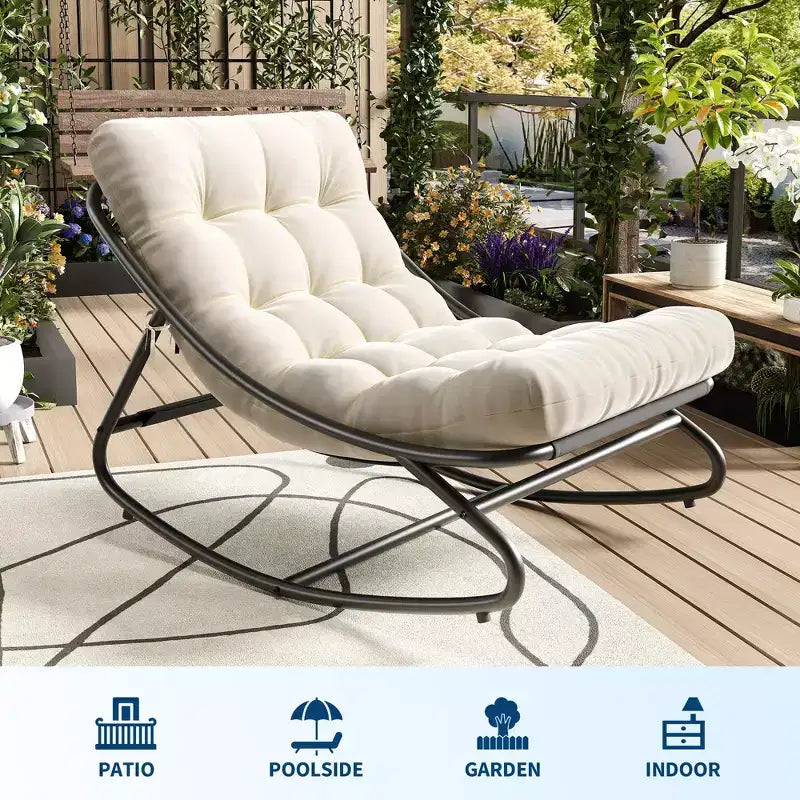 Fauteuil à bascule extérieur en métal surdimensionné, beige/marron/gris, une place, capacité de 181 kg