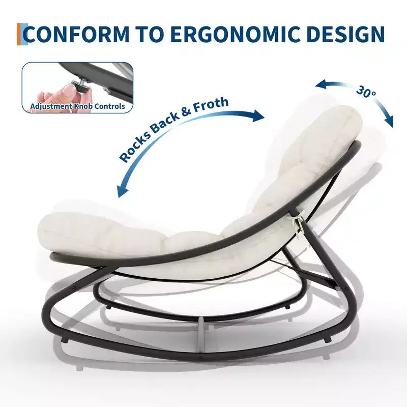 Fauteuil à bascule extérieur en métal surdimensionné, beige/marron/gris, une place, capacité de 181 kg