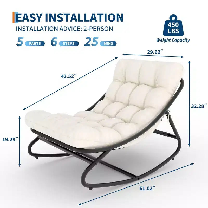 Fauteuil à bascule extérieur en métal surdimensionné, beige/marron/gris, une place, capacité de 181 kg