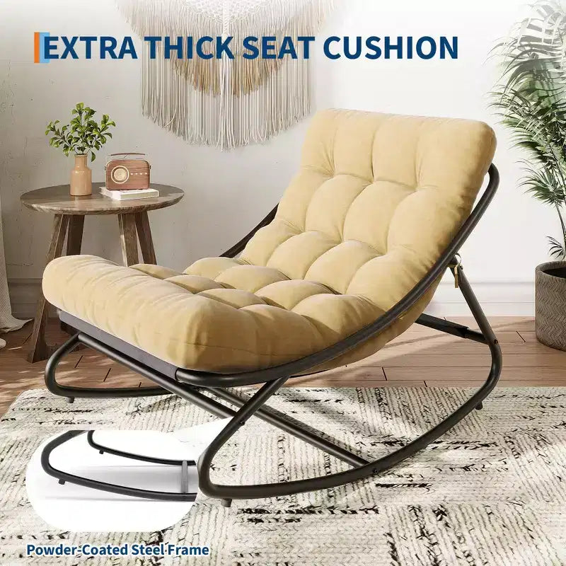 Fauteuil à bascule extérieur en métal surdimensionné, beige/marron/gris, une place, capacité de 181 kg