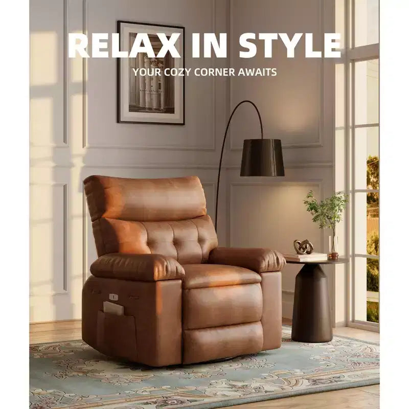 Fauteuil inclinable berçant pivotant à 360° en similicuir brun, 1 place