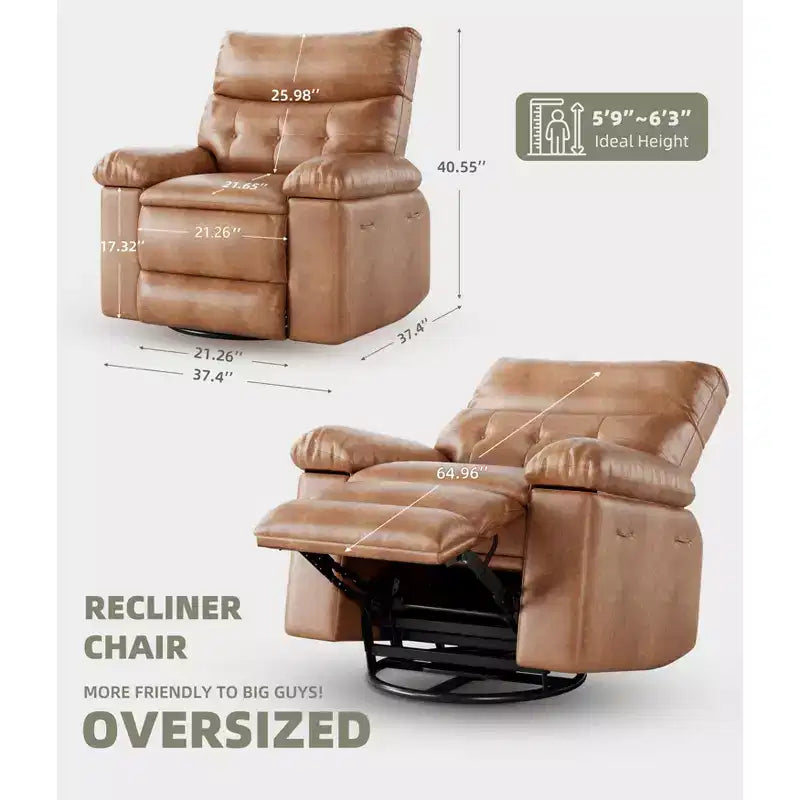 Fauteuil inclinable berçant pivotant à 360° en similicuir brun, 1 place