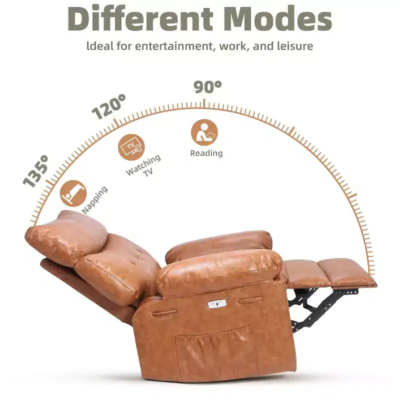 Fauteuil inclinable berçant pivotant à 360° en similicuir brun, 1 place