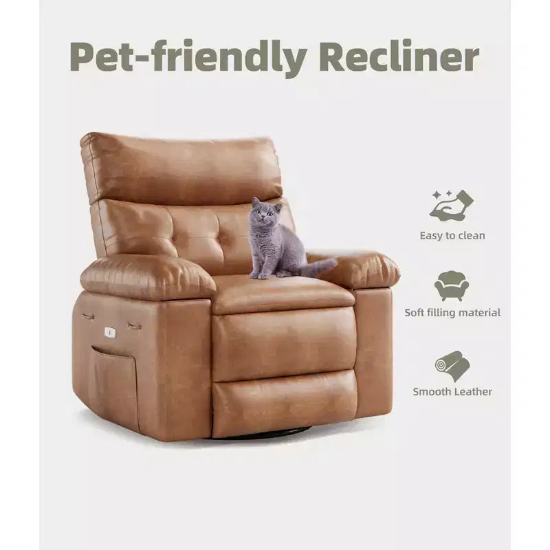 Fauteuil inclinable berçant pivotant à 360° en similicuir brun, 1 place