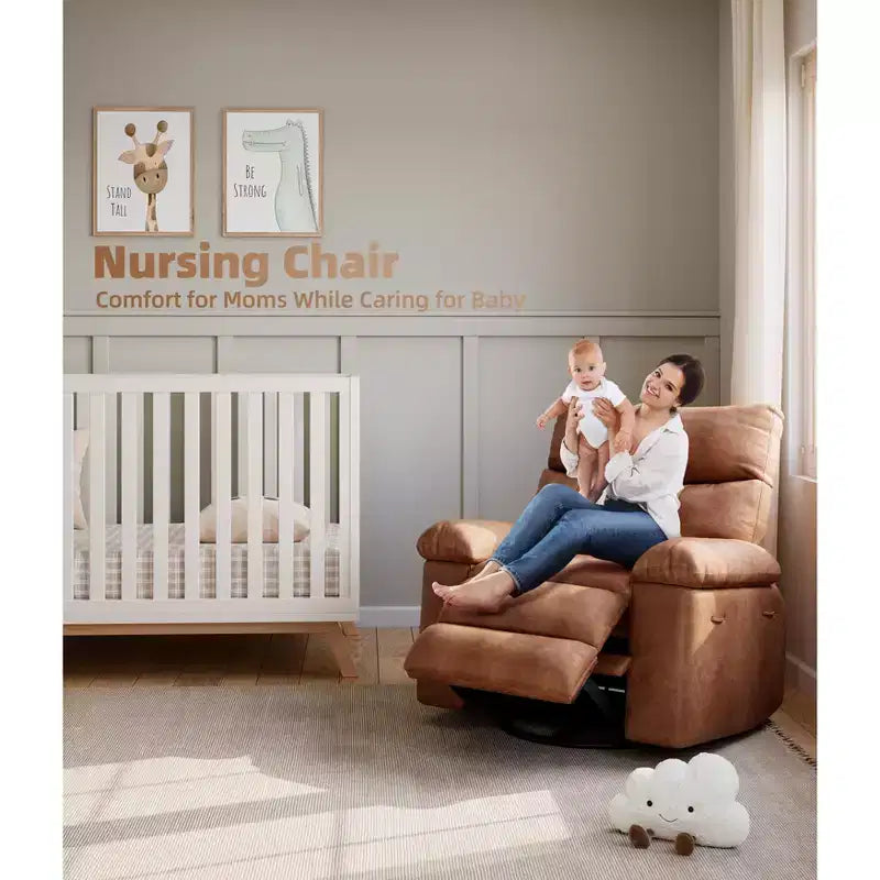 Fauteuil inclinable berçant pivotant à 360° en similicuir brun, 1 place