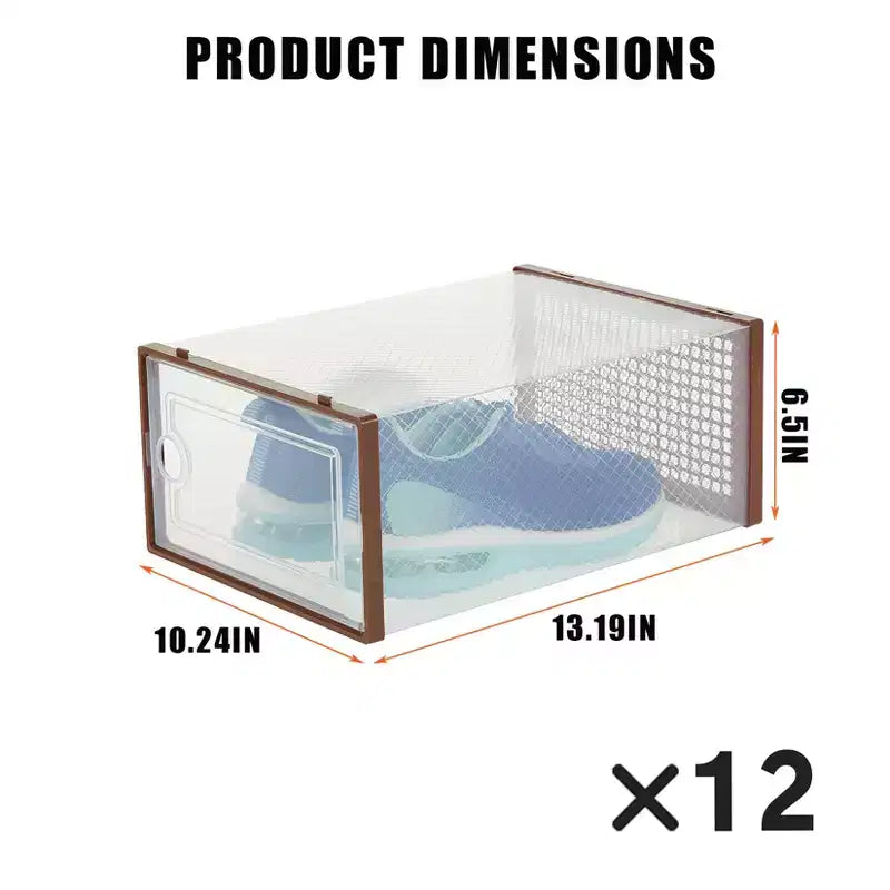 Bac de rangement empilable transparent avec couvercles, lot de 12, noir/marron/blanc, simple