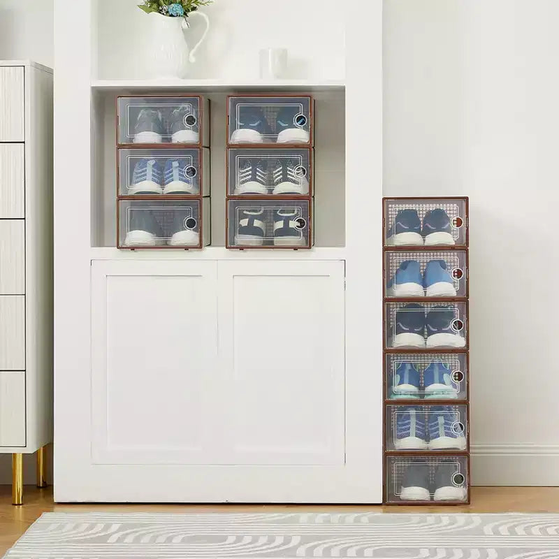 Bac de rangement empilable transparent avec couvercles, lot de 12, noir/marron/blanc, simple