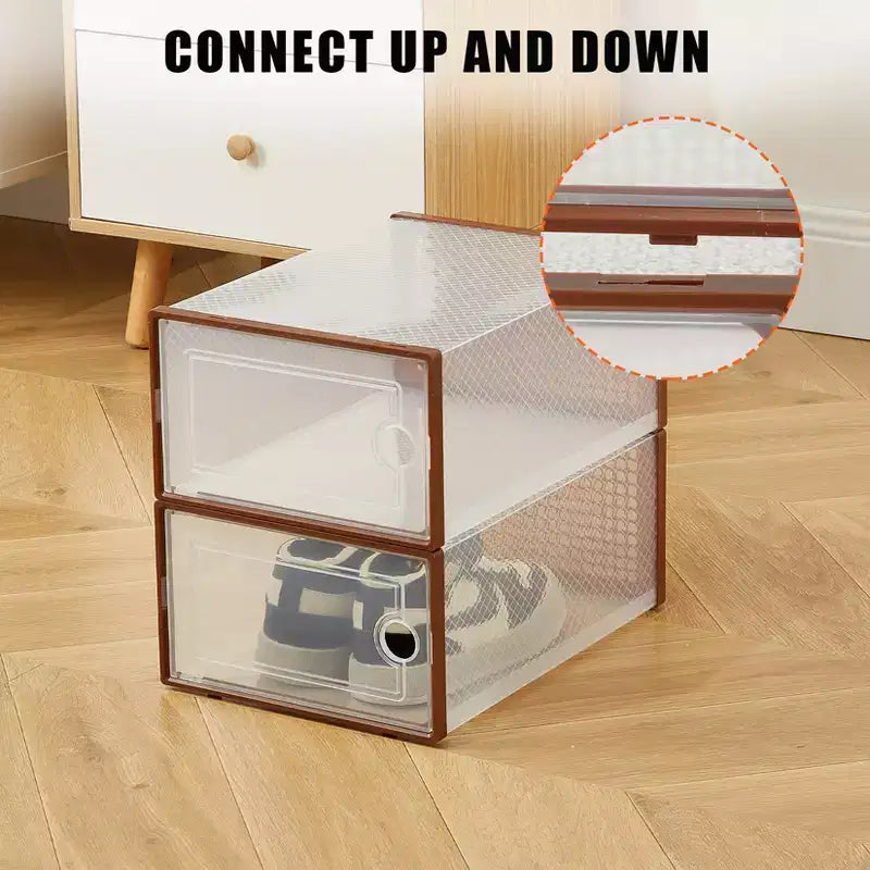 Bac de rangement empilable transparent avec couvercles, lot de 12, noir/marron/blanc, simple