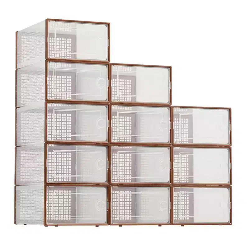 Bac de rangement empilable transparent avec couvercles, lot de 12, noir/marron/blanc, simple