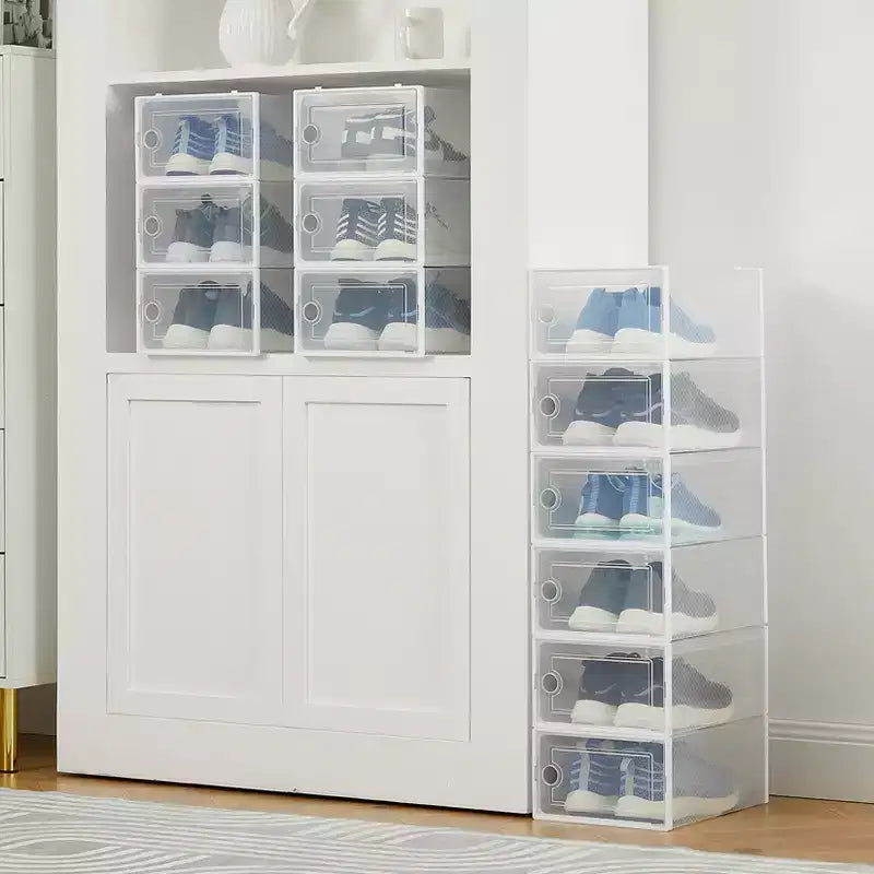 Bac de rangement empilable transparent avec couvercles, lot de 12, noir/marron/blanc, simple