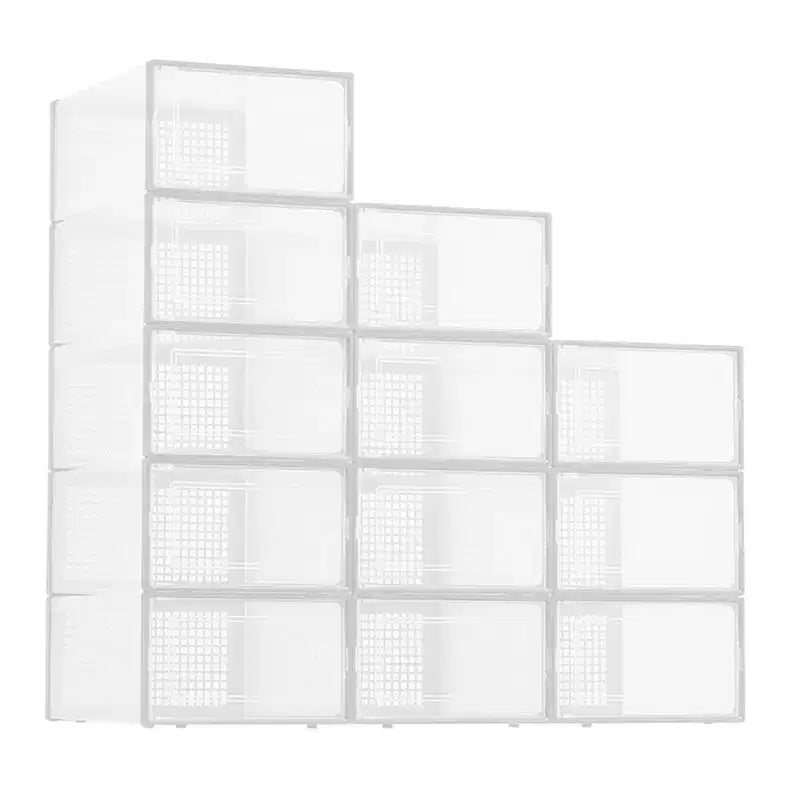 Bac de rangement empilable transparent avec couvercles, lot de 12, noir/marron/blanc, simple