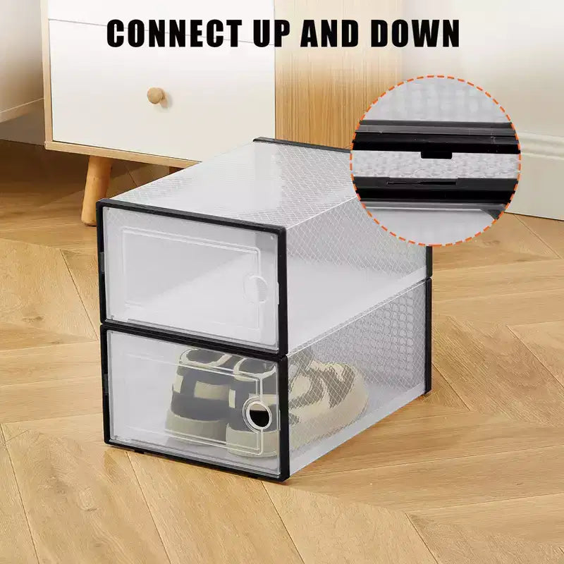 Bac de rangement empilable transparent avec couvercles, lot de 12, noir/marron/blanc, simple