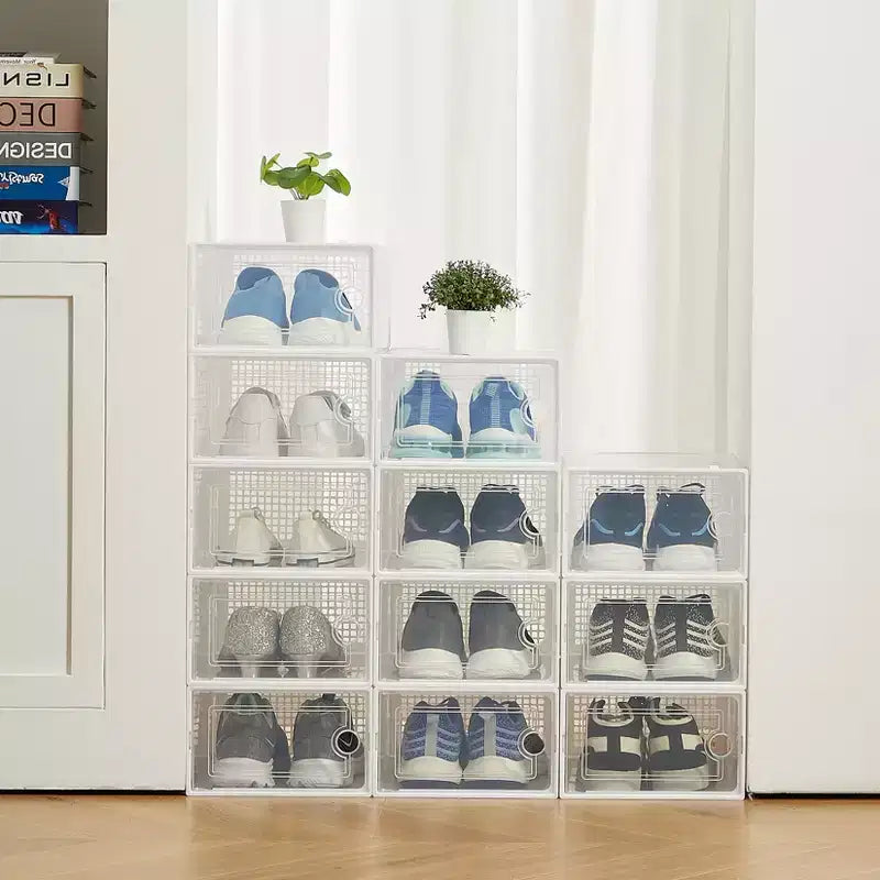 Bac de rangement empilable transparent avec couvercles, lot de 12, noir/marron/blanc, simple