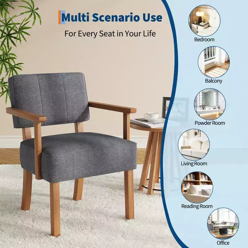 Fauteuil d'appoint en lin blanc cassé/gris foncé, style moderne du milieu du siècle, rayures verticales, une place