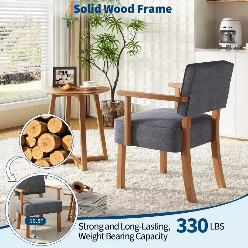 Fauteuil d'appoint en lin blanc cassé/gris foncé, style moderne du milieu du siècle, rayures verticales, une place
