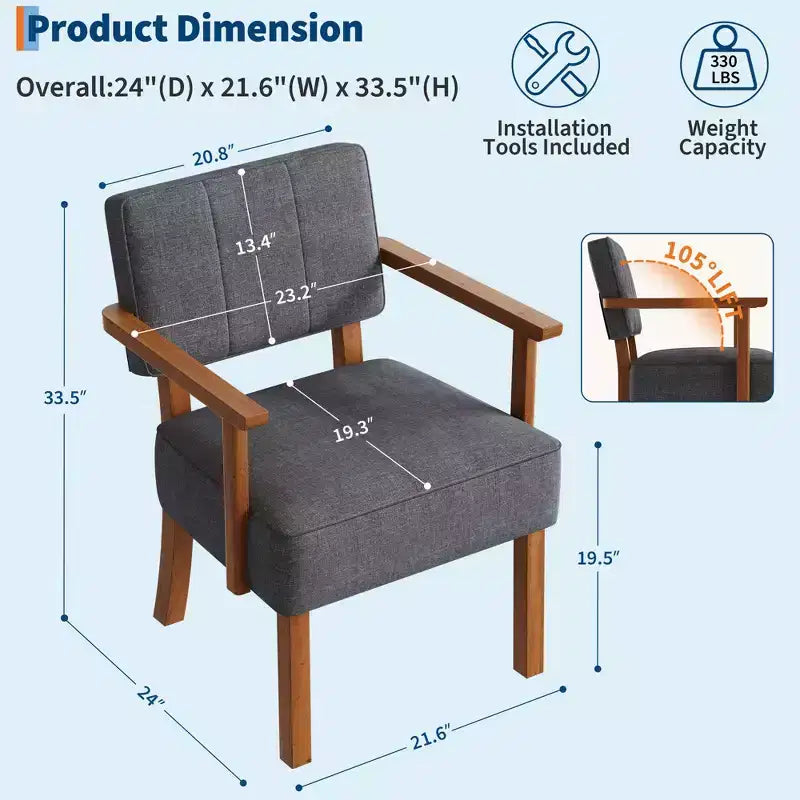 Fauteuil d'appoint en lin blanc cassé/gris foncé, style moderne du milieu du siècle, rayures verticales, une place