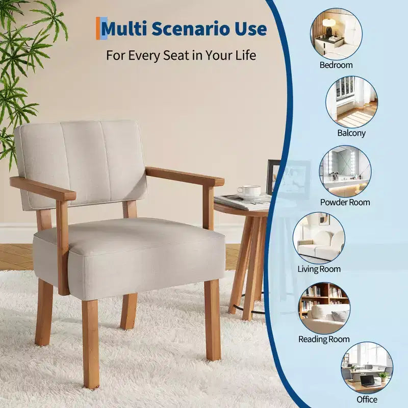Fauteuil d'appoint en lin blanc cassé/gris foncé, style moderne du milieu du siècle, rayures verticales, une place