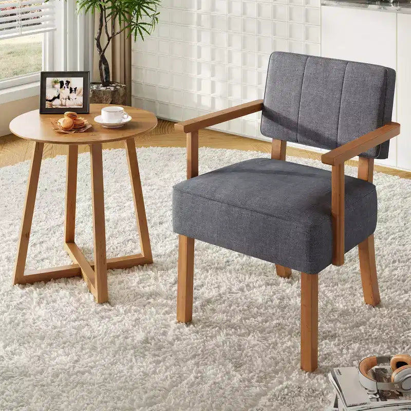 Fauteuil d'appoint en lin blanc cassé/gris foncé, style moderne du milieu du siècle, rayures verticales, une place