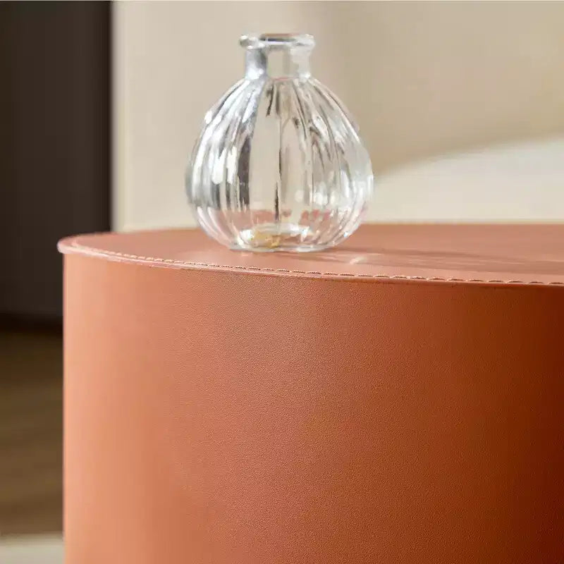 Ensemble de 2 tables d'appoint en bois avec cuir de selle marron et orange
