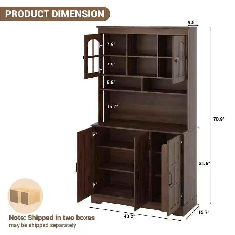 Armoire de cuisine haute noire / marron / blanche avec portes vitrées et station de recharge, simple