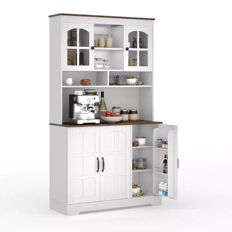 Armoire de cuisine haute noire / marron / blanche avec portes vitrées et station de recharge, simple