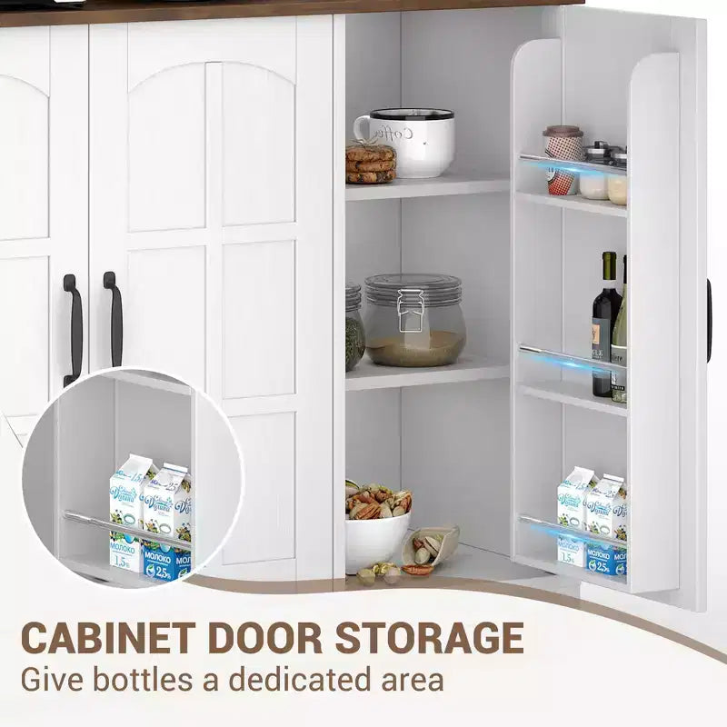 Armoire de cuisine haute noire / marron / blanche avec portes vitrées et station de recharge, simple