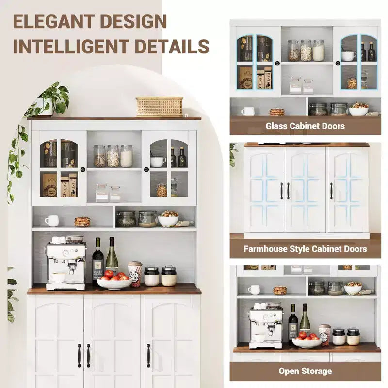Armoire de cuisine haute noire / marron / blanche avec portes vitrées et station de recharge, simple