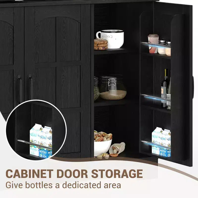 Armoire de cuisine haute noire / marron / blanche avec portes vitrées et station de recharge, simple