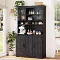 Pantry Cabinet with Charging Station, Tall Kitchen Pantry Storage Cabinet with Hutch,70.9 Inch Kitchen Cabinet with Glass Doors, for Dining Room