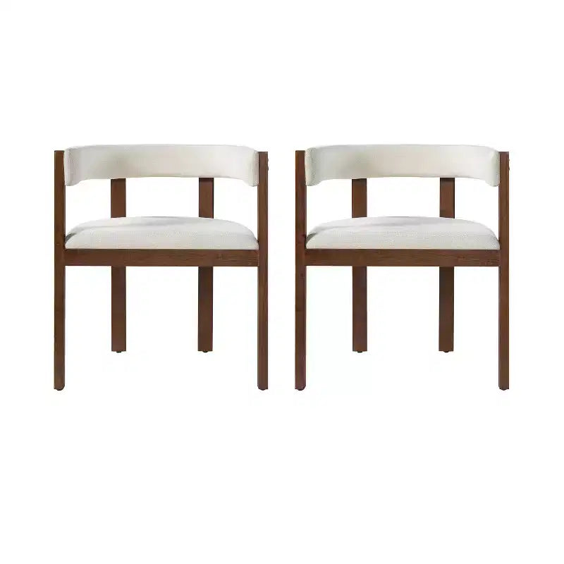 Chaises de salle à manger tapissées Noires/Beiges et Noyer/Beiges avec dossier incurvé, lot de 2
