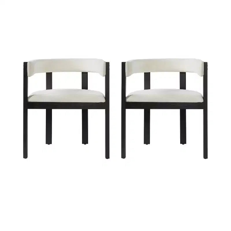 Chaises de salle à manger tapissées Noires/Beiges et Noyer/Beiges avec dossier incurvé, lot de 2