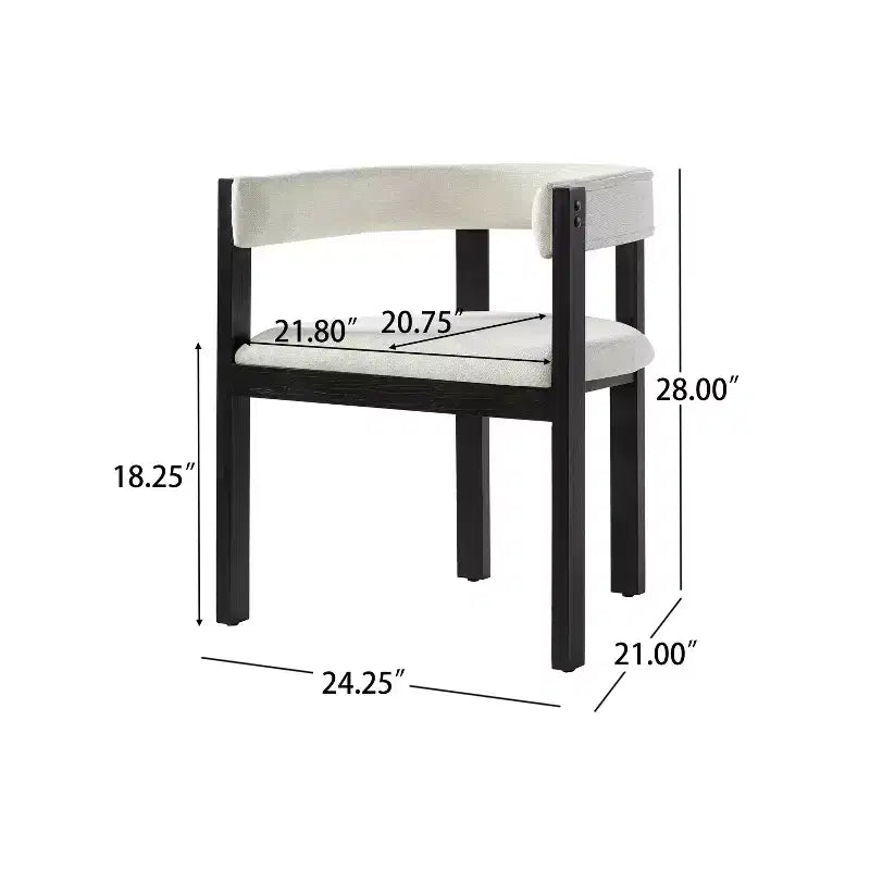 Chaises de salle à manger tapissées Noires/Beiges et Noyer/Beiges avec dossier incurvé, lot de 2