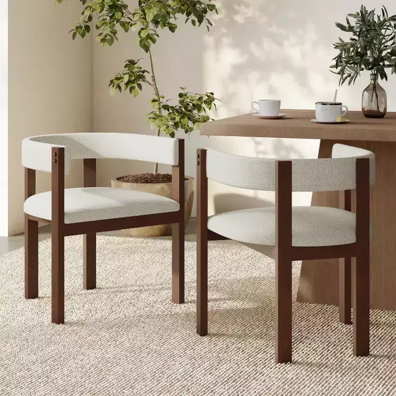 Chaises de salle à manger tapissées Noires/Beiges et Noyer/Beiges avec dossier incurvé, lot de 2