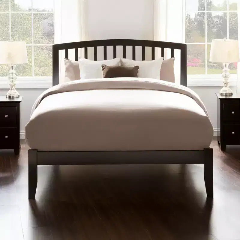 Lit plateforme en bois marron, taille double, pour 1 personne