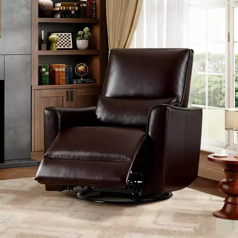 Fauteuil inclinable pivotant et à bascule en similicuir noir/brun foncé, une place