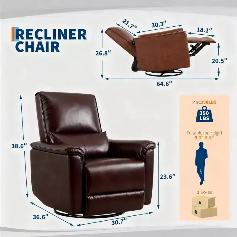 Fauteuil inclinable pivotant et à bascule en similicuir noir/brun foncé, une place