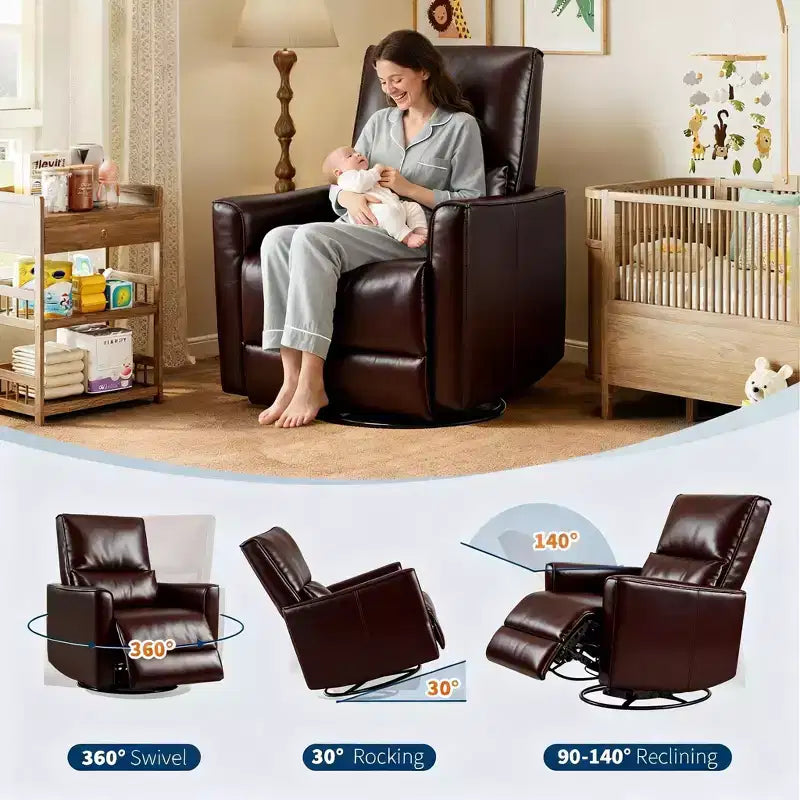 Fauteuil inclinable pivotant et à bascule en similicuir noir/brun foncé, une place