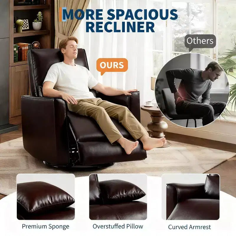 Fauteuil inclinable pivotant et à bascule en similicuir noir/brun foncé, une place