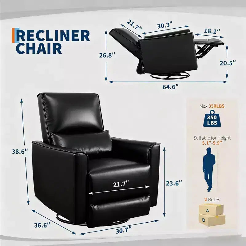 Fauteuil inclinable pivotant et à bascule en similicuir noir/brun foncé, une place