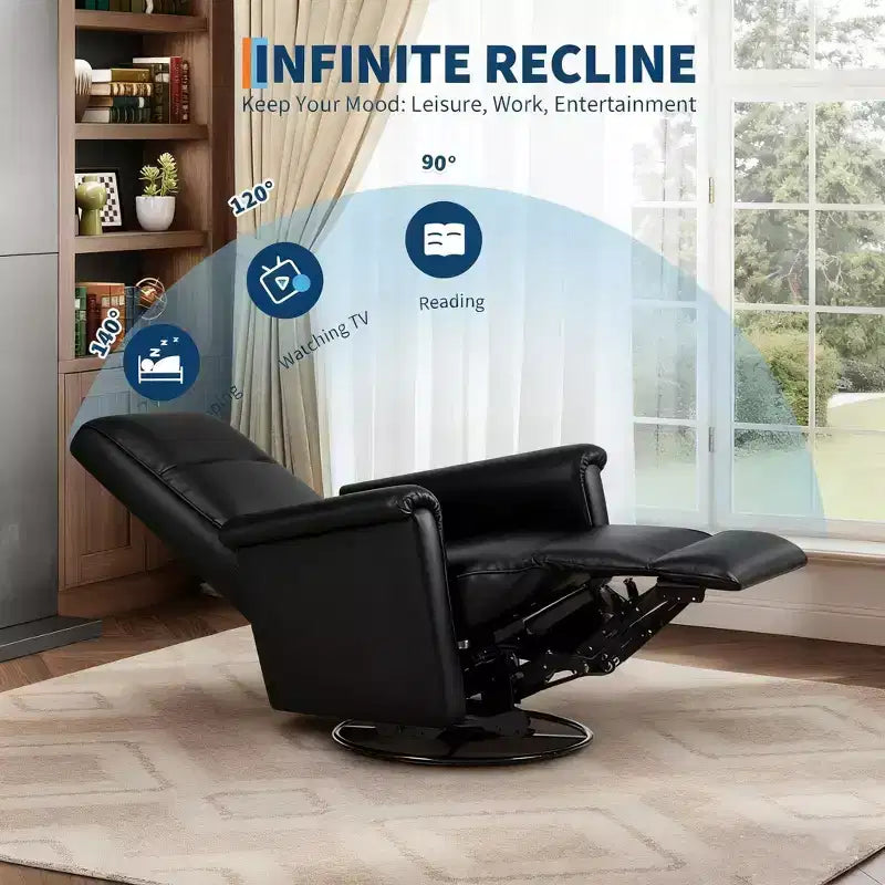 Fauteuil inclinable pivotant et à bascule en similicuir noir/brun foncé, une place