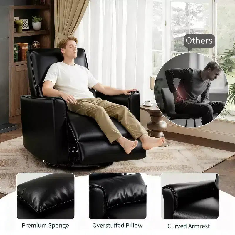 Fauteuil inclinable pivotant et à bascule en similicuir noir/brun foncé, une place