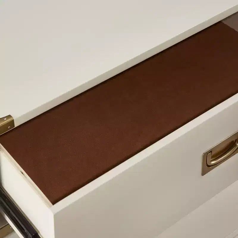 Table de chevet à 3 tiroirs Espresso/Gris/Blanc avec accents dorés
