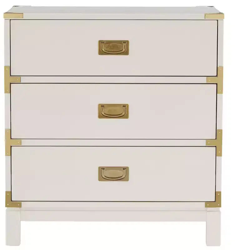 Table de chevet à 3 tiroirs Espresso/Gris/Blanc avec accents dorés