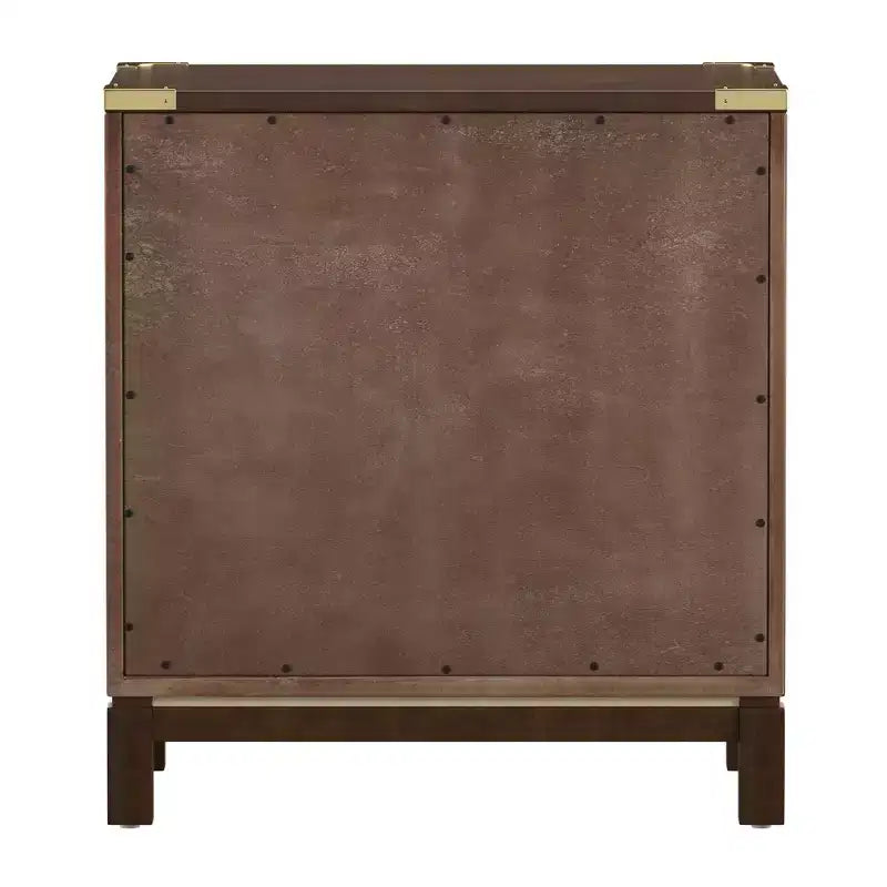Table de chevet à 3 tiroirs Espresso/Gris/Blanc avec accents dorés