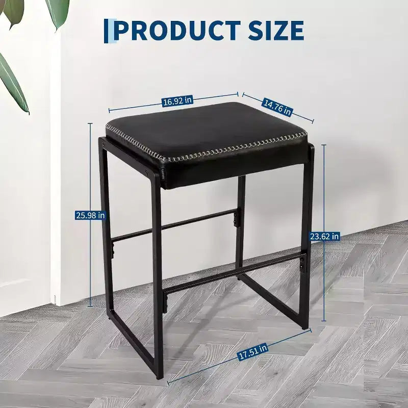 Tabouret de comptoir de selle en similicuir noir, sans accoudoirs, 1 place