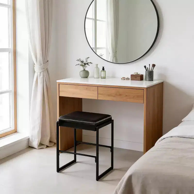 Tabouret de comptoir de selle en similicuir noir, sans accoudoirs, 1 place