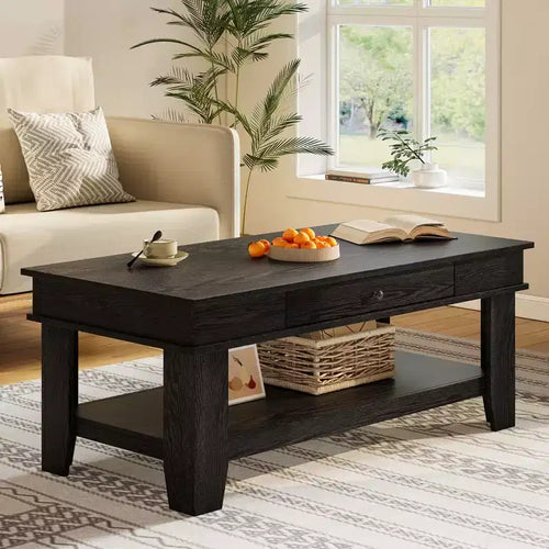 Garvee Coffee Table with Drawer 47.24 Center Table with Open Shelf Large Living Room Table